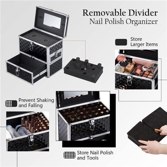 Makeup Train Case Professional Makeup Case Organizer Cosmetic Box with Drawer - Picture 3 of 6